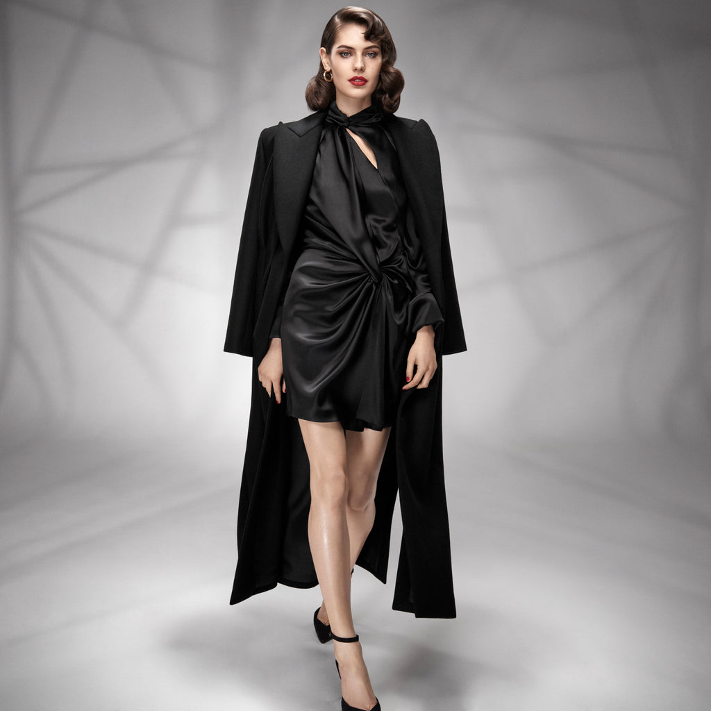 Full-Length Pleated Wool Coat