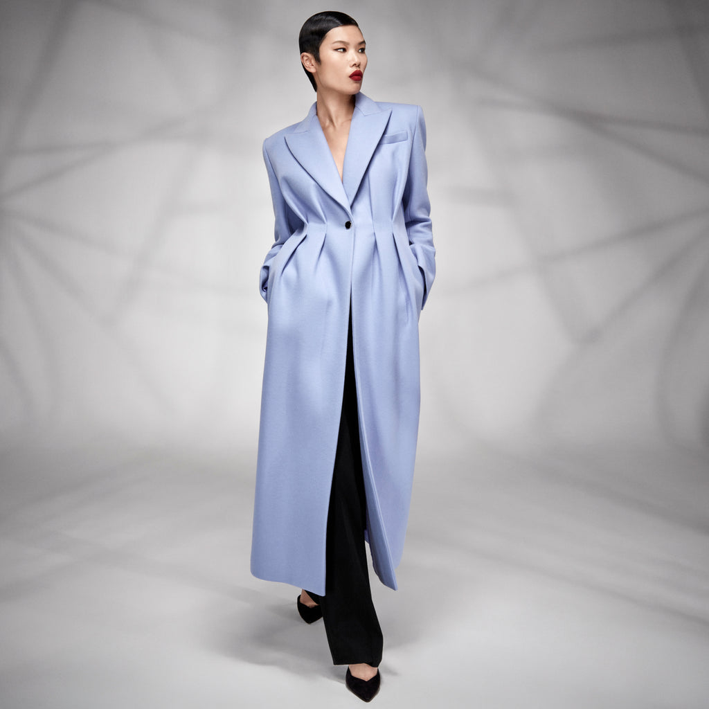 Full-Length Pleated Wool Coat