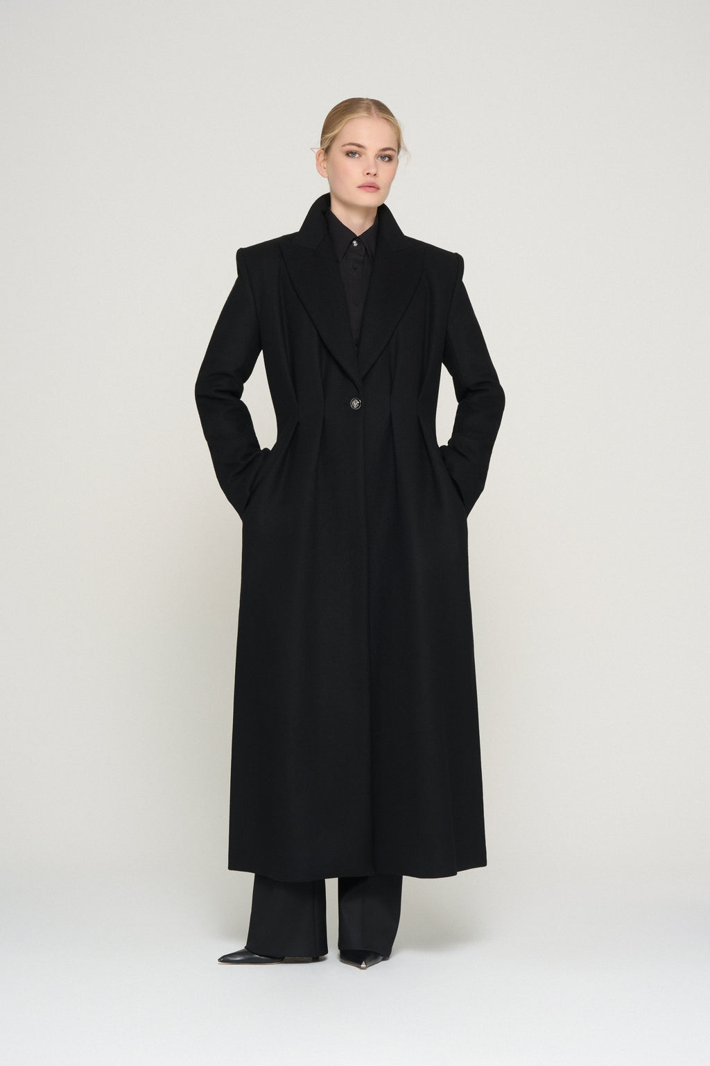 Full-Length Pleated Wool Coat