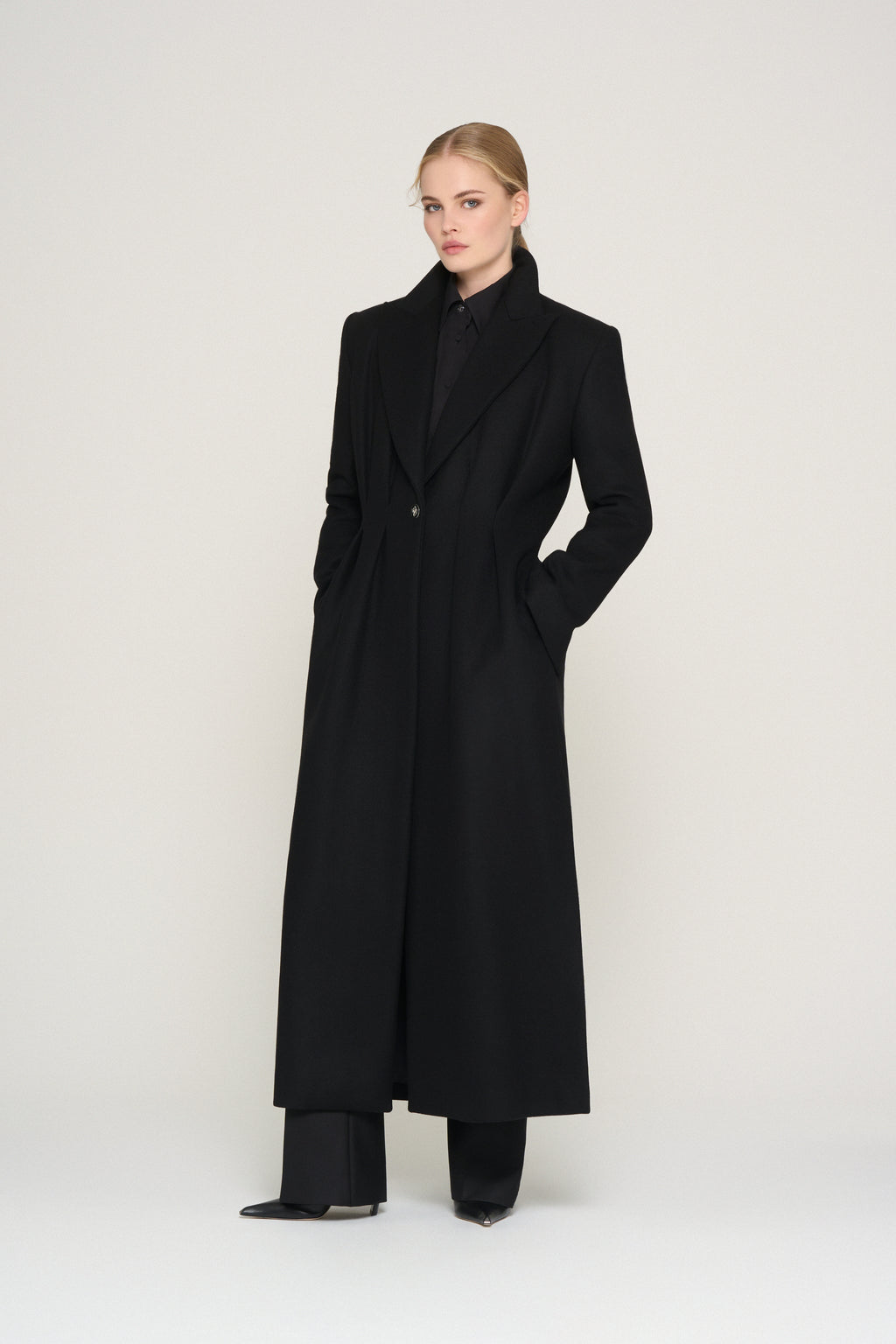 Full-Length Pleated Wool Coat