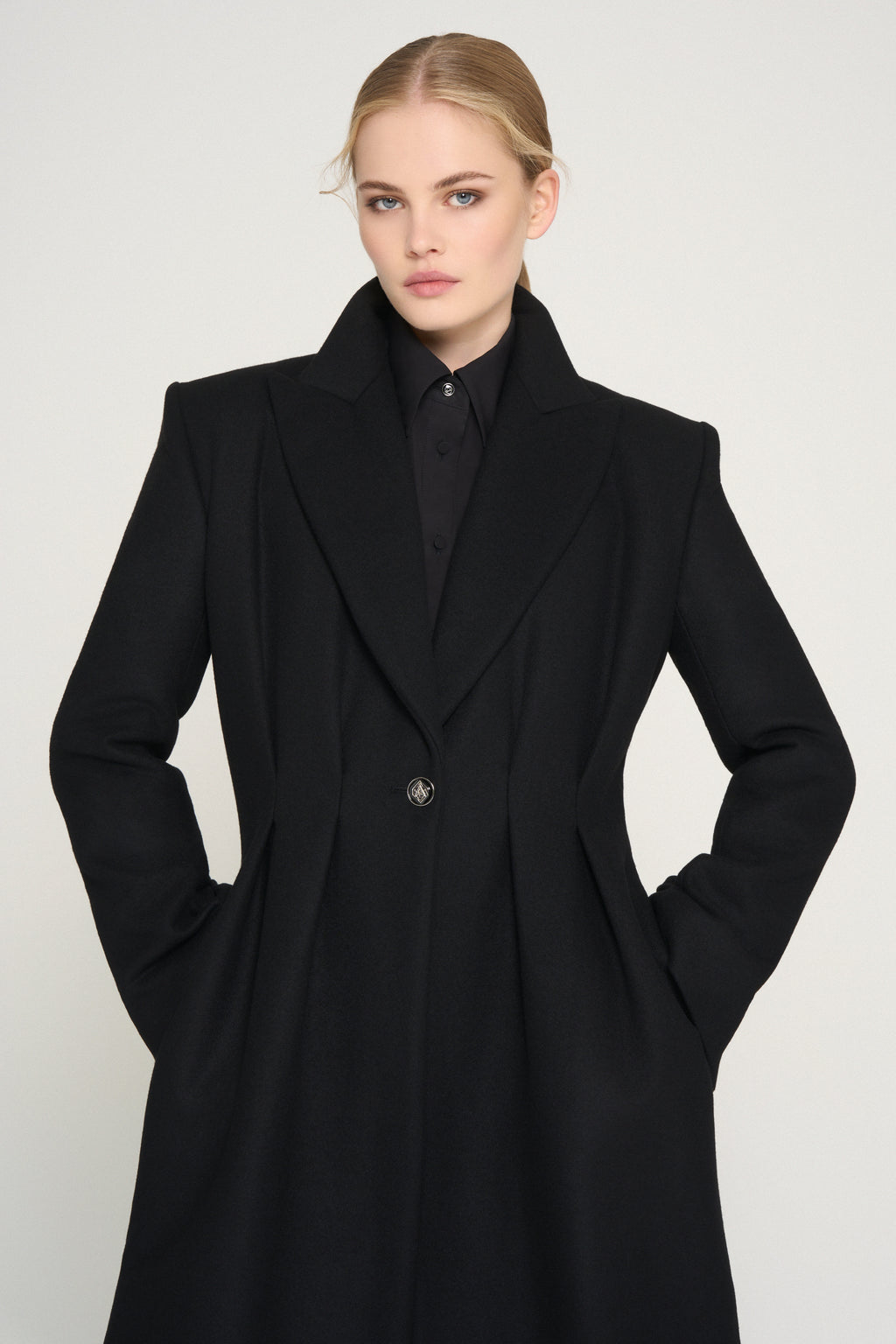 Full-Length Pleated Wool Coat