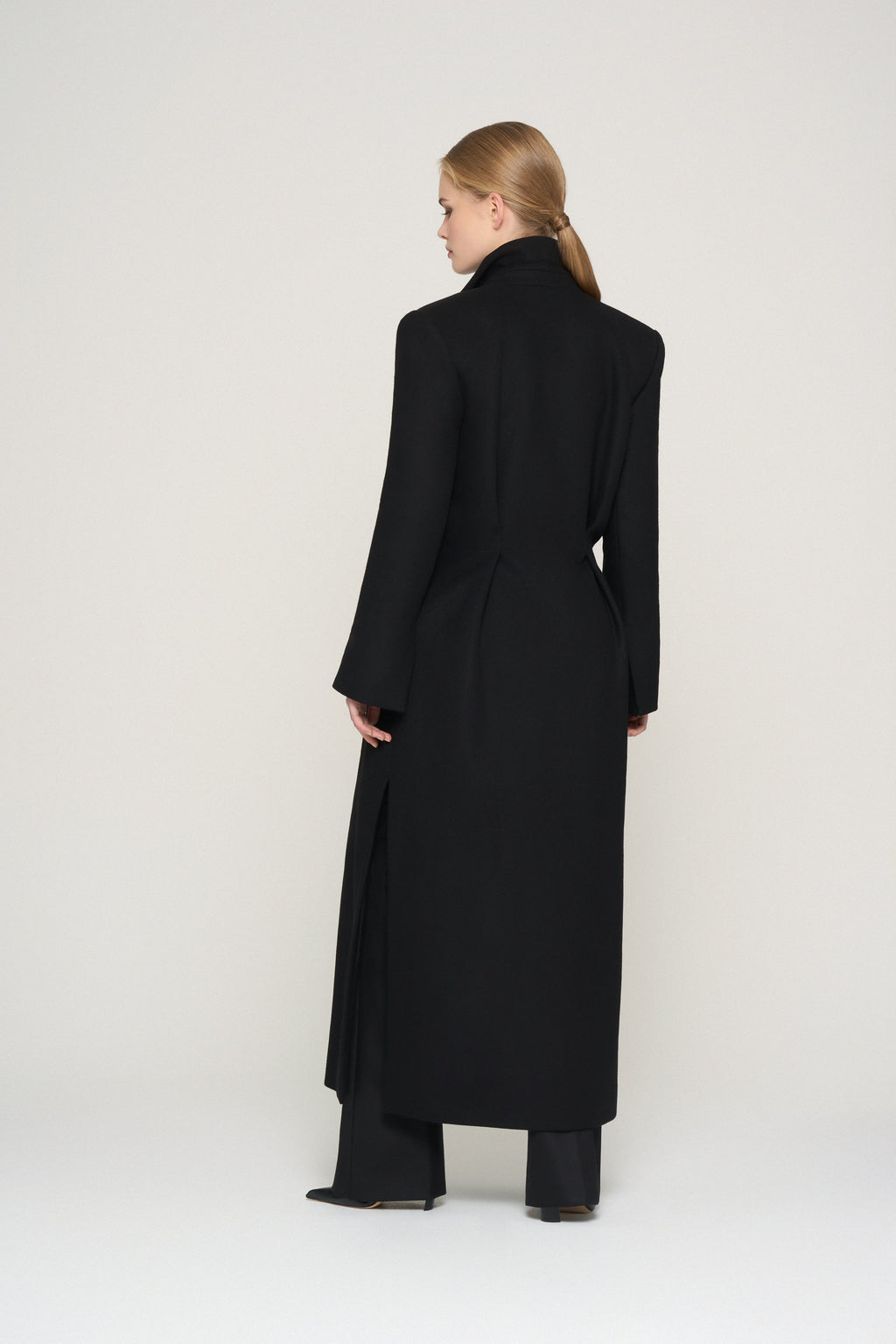Full-Length Pleated Wool Coat