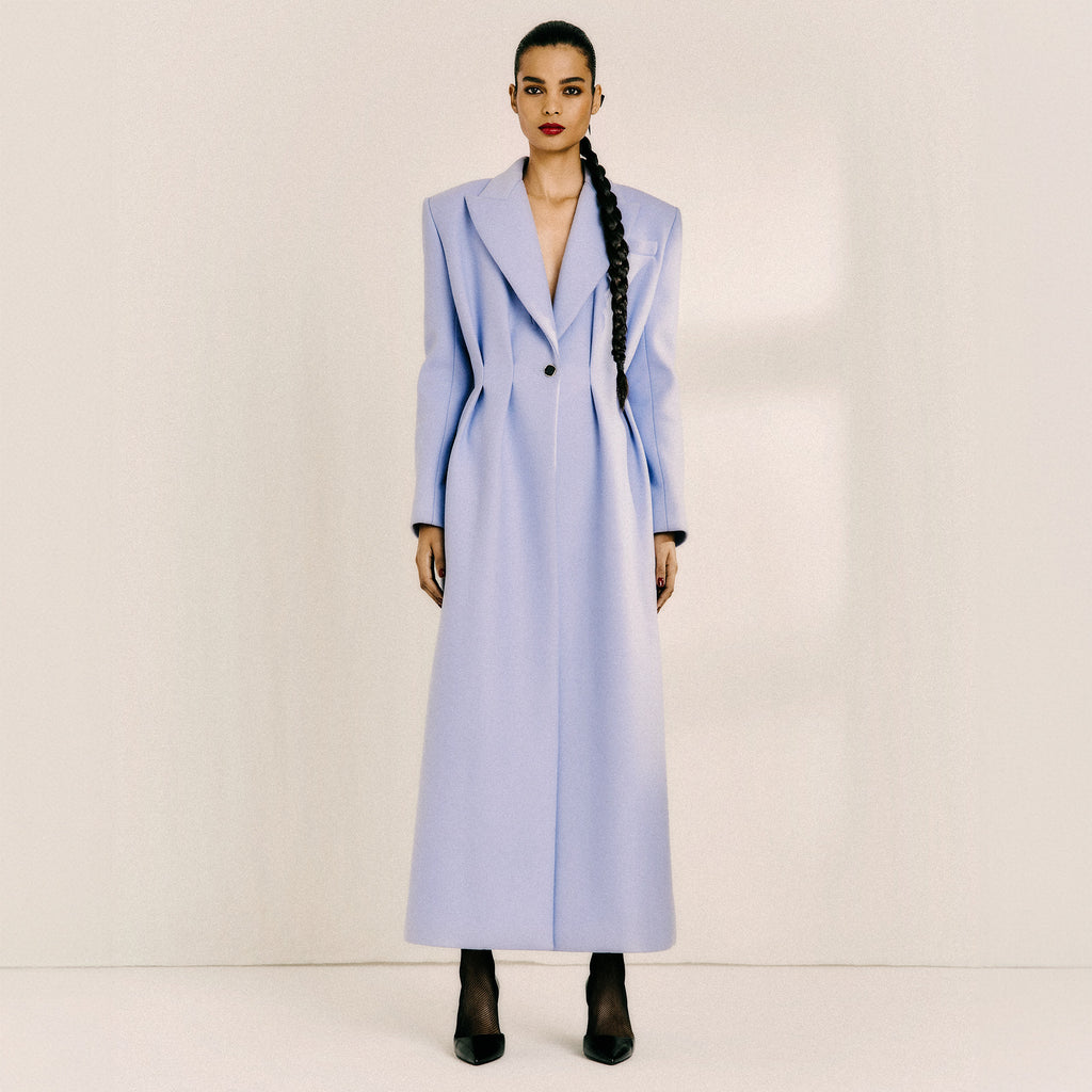 Full-Length Pleated Wool Coat