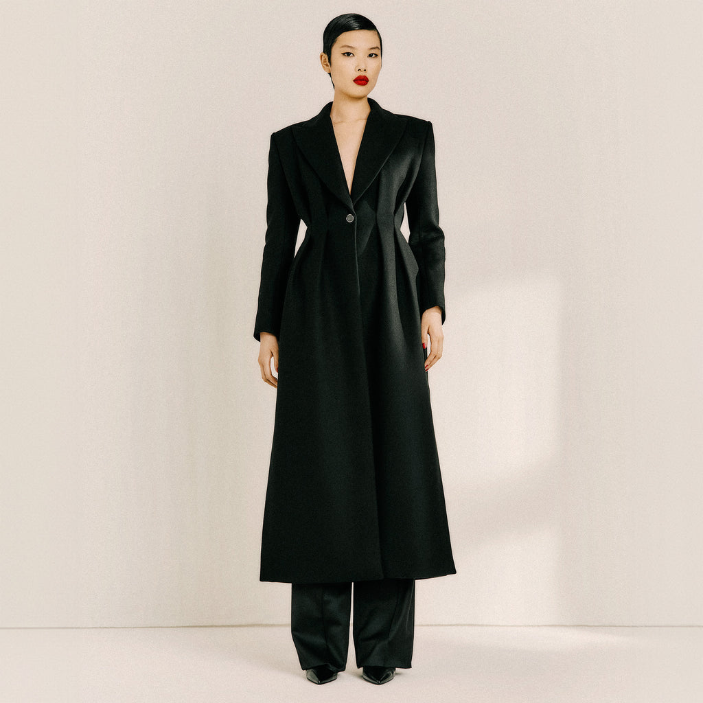 Full-Length Pleated Wool Coat